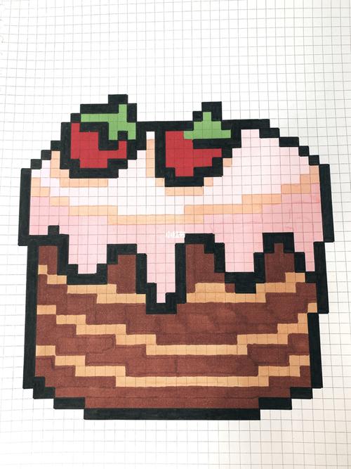 像素画 网格画_草莓蛋糕_像素画_文化_绘画