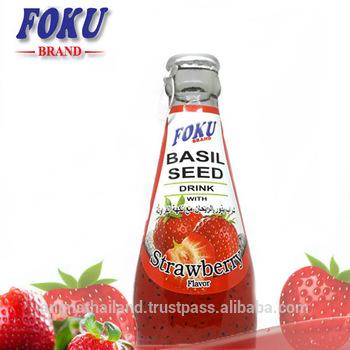 basil seed drink with strawberry flavor glass bottled from