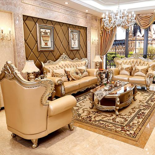 欧式沙发真皮组合客厅实木香槟色奢华法式家具新品沙发