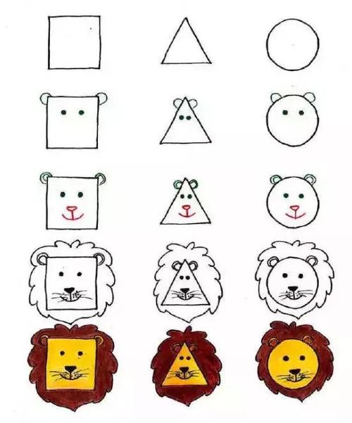 儿童简笔画:三种几何平面图形,轻松教孩子画动物,颠覆