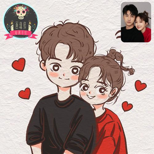 q版手绘头像设计小萌头情侣卡通人物形象logo真人照片漫画定制作