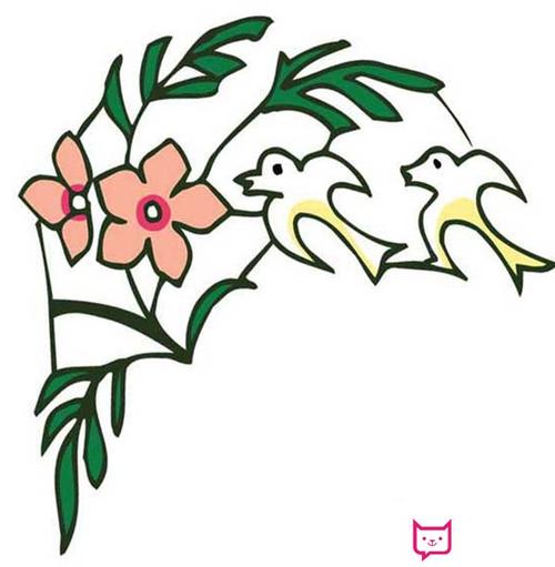 简单的手抄报插图,花与鸟