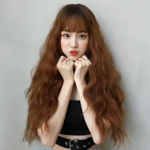 假发女长发网红脏橘羊毛卷空气刘海自然卷大波浪圆脸长卷发全头套