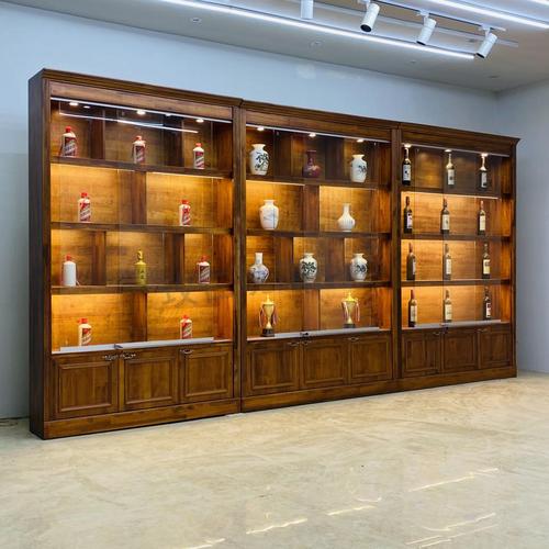 茶叶玉器白酒收藏柜产品组合展示架陈列架实木高柜定制黑红色颜色参考