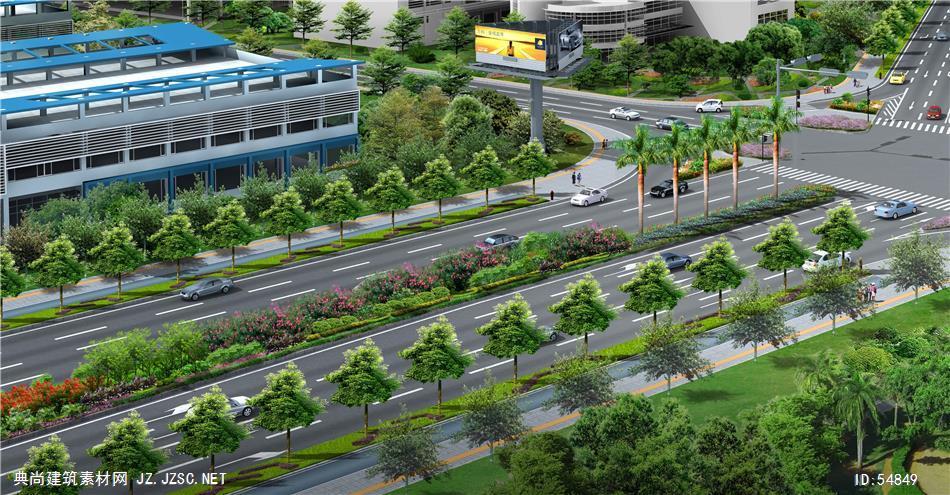 02进港大道路段4道路景观效果图 鸟瞰psd
