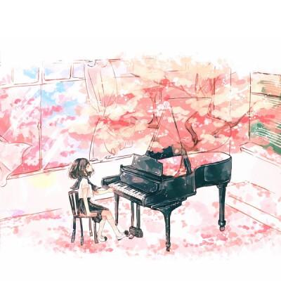 弹钢琴动漫女生头像