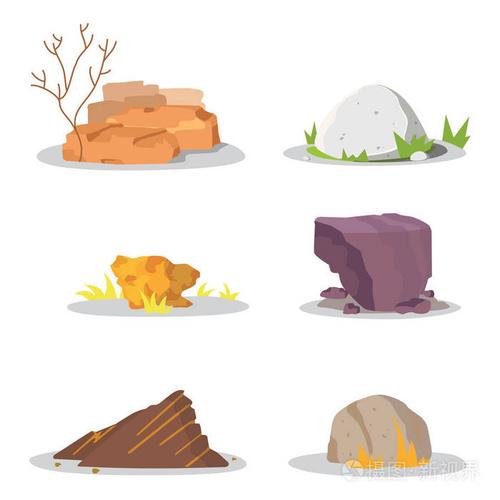 插画 花园的岩石和石头单或堆损坏.插图游戏艺术建筑设计.