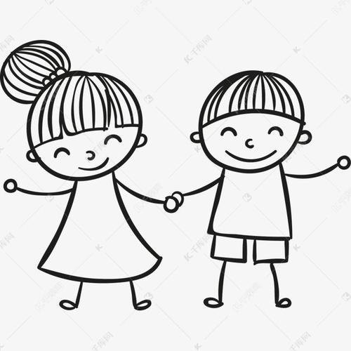 两个女孩牵手简笔画