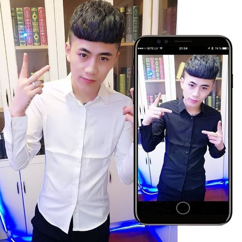 快手红人网红同款衬衫男长袖社会精神小伙发型师纯色