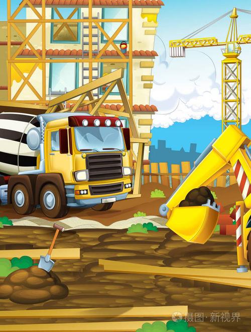 卡通场景施工现场-儿童插画