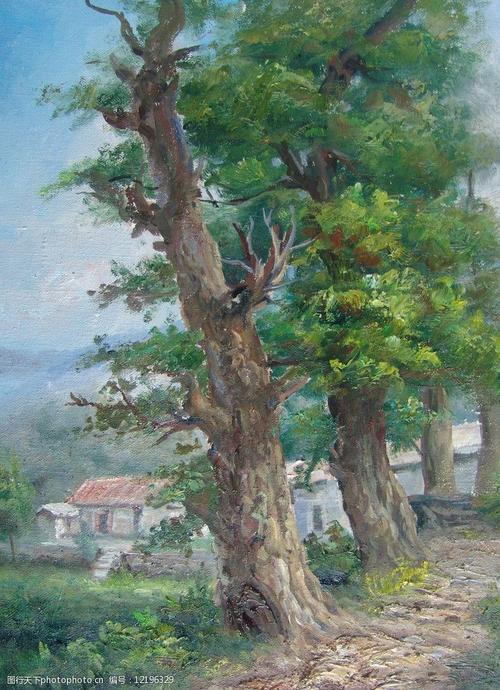 关键词:风景油画 手绘 油画 装饰画 无框画 扫描 风景 房子 树 森林