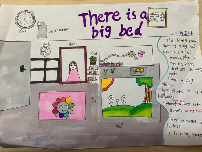 结合本单元学习内容,五年级的孩子们以"my room"为主题,创作了一期