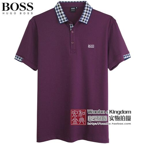 德国波士hugo boss专柜正品代购青年宽松休闲格子领短袖t恤polo衫
