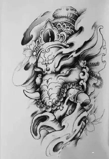 传统的象神纹身手稿