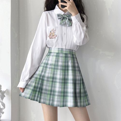原创正版青梅绿茶格裙jk制服蓝绿日系学生半身裙