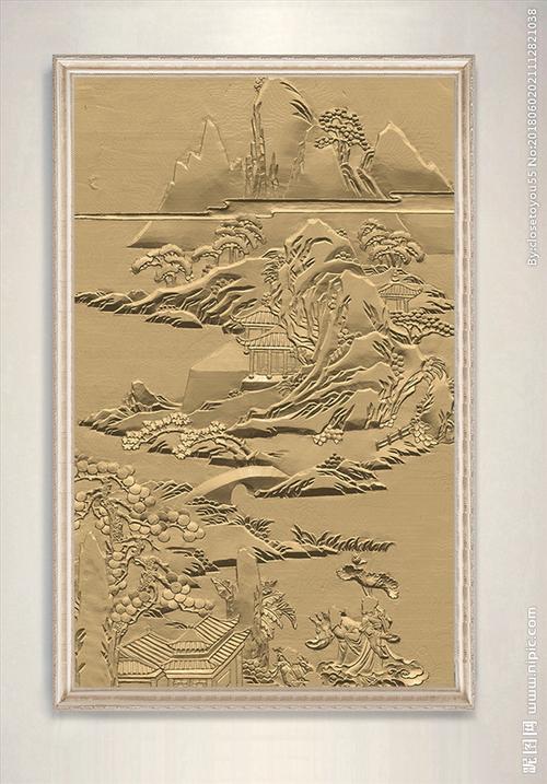 浮雕山水砂岩雕刻装饰画图片