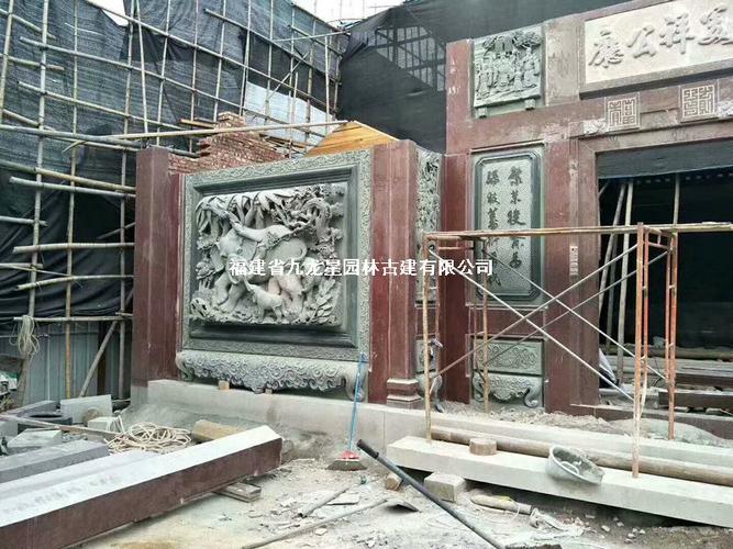 狮象石堵祠堂浮雕壁画中式石材浮雕图案