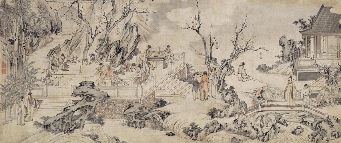 0645西园雅集镜片设色纸本