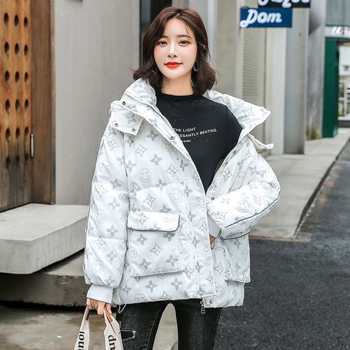 羽绒服短款女2021年新款印花清新清新宽松大码时尚学生百搭女外套