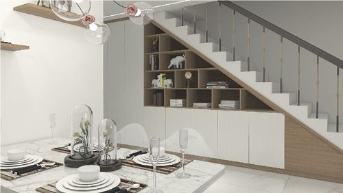 楼梯柜兼酒柜,在空间有限的情况下可以充分利用她的空间