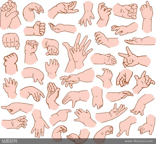 关键词:手部动作儿童小手大手拳头手指手掌卡通手势儿童手势集合矢量