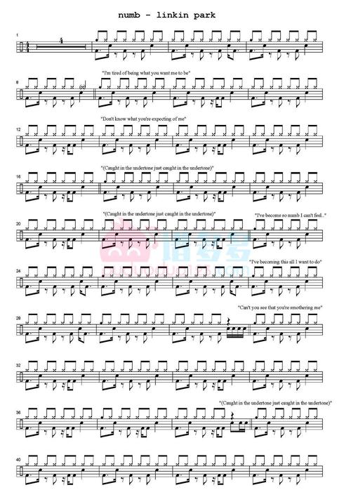 林肯公园《numb》架子鼓谱
