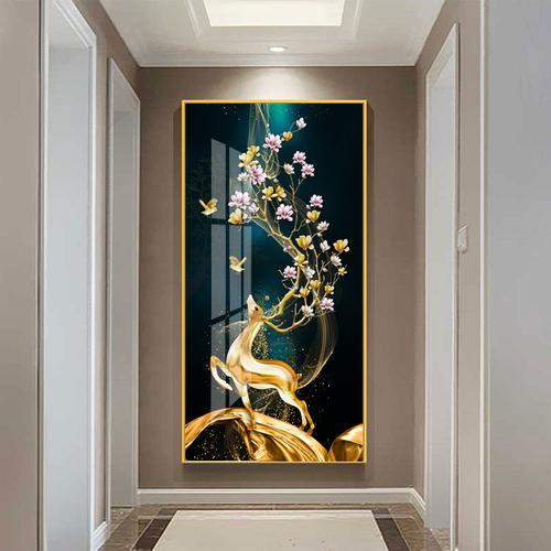 玄关装饰画 入户玄关过道现代简约竖版壁画北欧轻奢晶瓷镶钻挂画