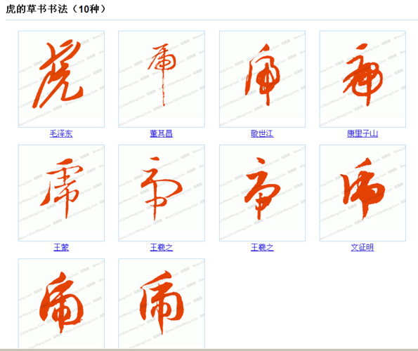 求虎字的毛笔行草体怎么写?