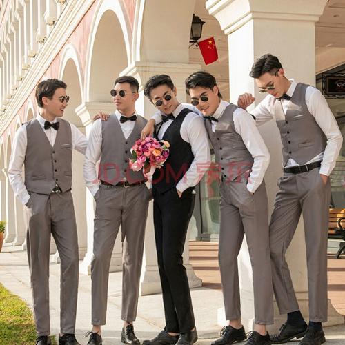 2021新款伴郎服兄弟团装男马甲套西装三件套西裤衬衫男士服装装结婚
