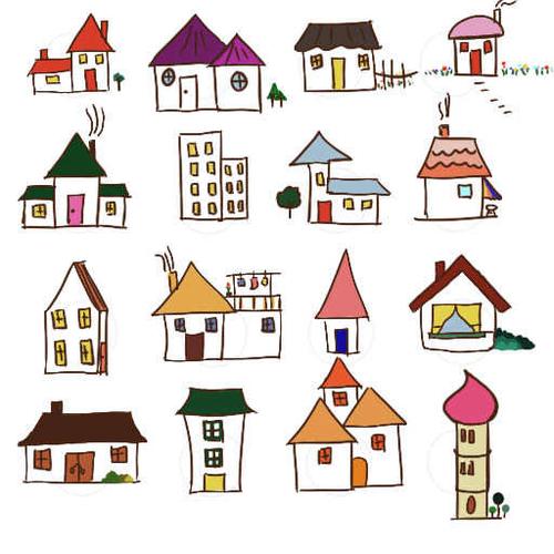 儿童彩色简笔画——房子篇一起来学画画彩色房子彩色扁平化屋子房屋