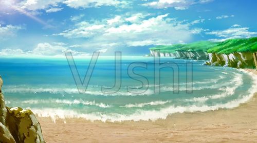 动漫大海海滩晴天场景