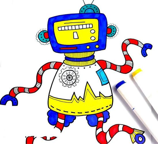 儿童线描画有趣的机器人绘画教程