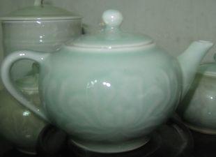 陶瓷龙泉青瓷小草qici老国营上垟瓷牡丹小壶收藏日用茶具摆件包邮