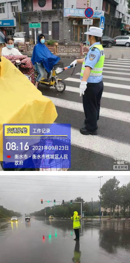 交警雨中执勤的样子,真帅