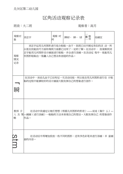区角活动观察记录表大二班.docx 17页