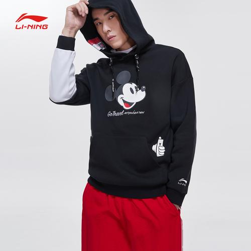 新款套头长袖连帽宽松冬季上衣 2019 李宁迪士尼米奇联名款卫衣男士