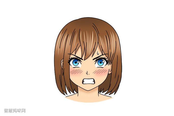画短发女孩漫画生气表情的画法