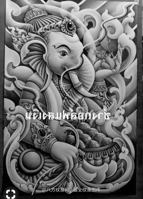乌鲁木齐市公路赛玩家的象神满背传统刺青手稿图案
