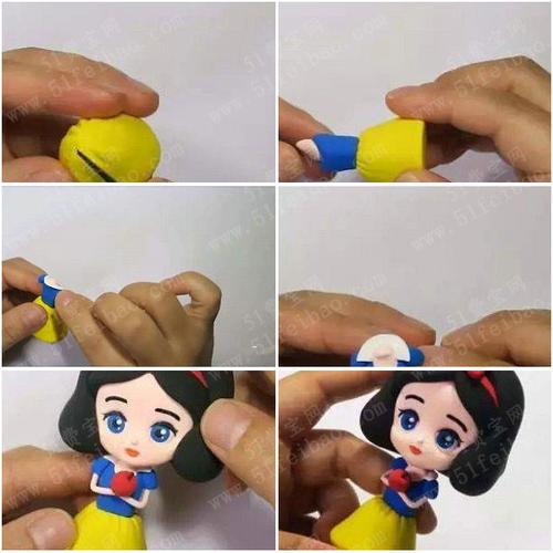 白雪公主超轻粘土作品粘土卡通人偶白雪公主与红苹果