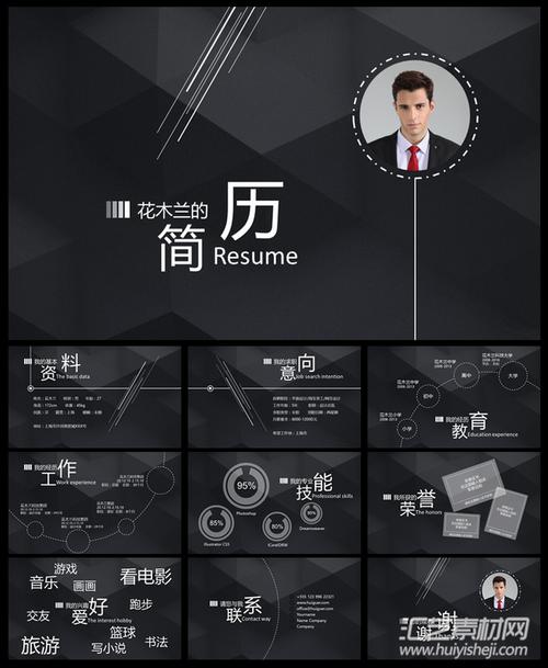 黑色个人简历时尚简约面试简历动态ppt模板