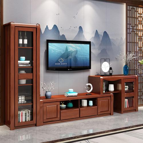 中式实木电视柜组合现代简约小户型伸缩客厅套装地柜家具批发