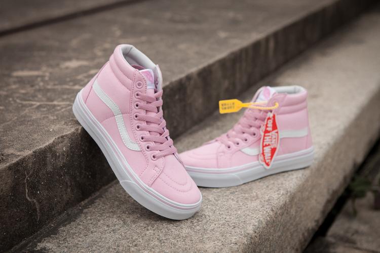 vans范斯sk8-hi全帆布樱花粉色高帮 紫光防伪标真标 dt钢印35-39