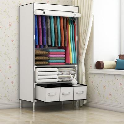 宜家单人简易布衣柜组装宿舍小号女孩钢管加粗加厚抽屉省空间衣橱