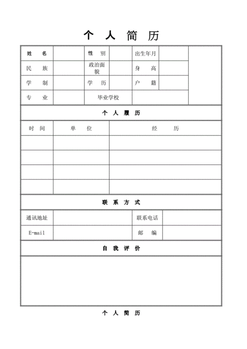 个人简历模板空白表格.docx 5页