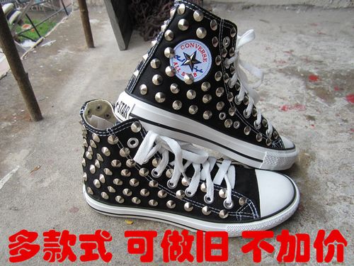 exo鹿晗允浩权志龙匡威铆钉帆布鞋手工柳丁铆钉鞋柳丁鞋子做旧款