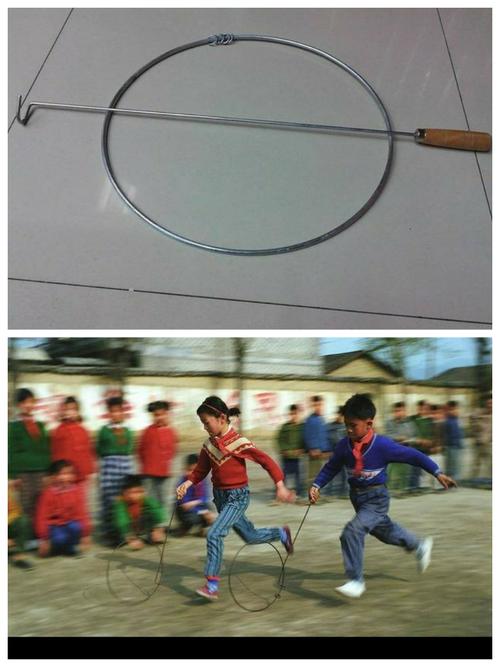 [游戏乐园]   游戏"赶铁环",爸爸妈妈小时候的玩具,都是自己制作的.