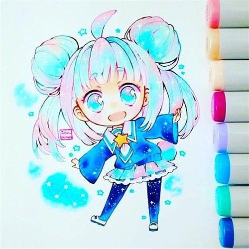 马克笔卡通动漫人物,超级可爱的卡通小女孩,可临摹!