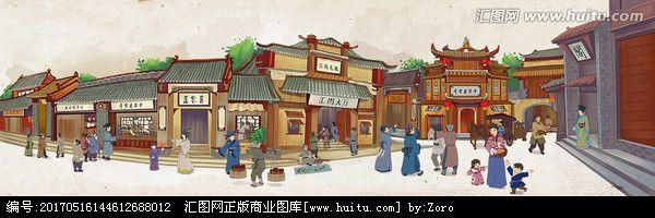 古代街市插画长图
