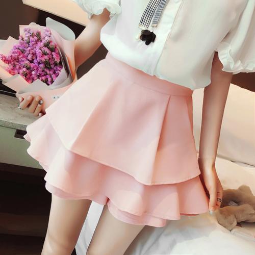 2017女装夏季新款韩版甜美公主裙蛋糕裙粉色半身裙高腰短裙裤裙