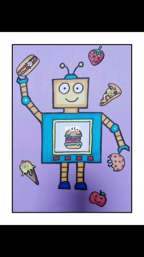 贪吃的机器人_儿童画_创意儿童画_人文_绘画